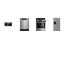 beko 4 STAINLESS PKG : Slide-In GAS Range Convection Oven Warming Drawer, OTR Microwave, Dishwasher 45 dBA, 36" Counter-Depth Side by Side Refrigerator External Ice/Water Dispenser