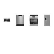 beko 4 STAINLESS PKG : Slide-In Electric Range Oven Self Clean, OTR Microwave, Dishwasher 45 dBA, 36" Counter-Depth Side by Side Refrigerator External Ice/Water Dispenser
