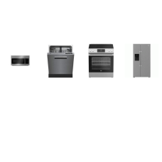 beko 4 STAINLESS PKG : Slide-In Electric Range Oven Self Clean, OTR Microwave, Dishwasher 48 dBA, 36" Counter-Depth Side by Side Refrigerator External Ice/Water Dispenser