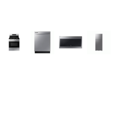 Samsung 4 STAINLESS : Gas Range Convection Oven Air Fry, 2.1CF OTR MW 400CFM, 28"W 18 cu. ft. Top Freezer Refrigerator Ice Maker