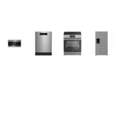 beko 4 STAINLESS PKG : Slide-In Electric Range Convection Oven Warming Drawer Air Fry, OTR MW, Dishwasher 45 dBA,  Side by Side Refrigerator EXT WD