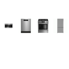 beko 4 STAINLESS PKG : Slide In Gas Range Convection Oven, OTR MW, Dishwasher 45 dBA, 30 Inch Counter-Depth Bottom Mount Refrigerator Left Hinge