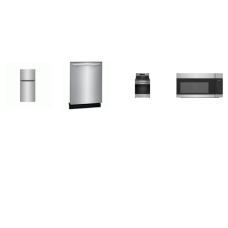 Frigidaire 4 Stainless : CONVECTION OVEN GAS RANGE, OTR MW, 52dBA Dishwasher, 30"W 18 Cu. Ft. Garage Ready Top Freezer Refrigerator