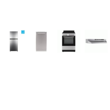 APT SIZE 4 STAINLESS APPLIANCE PKG : 24" SMOOTHTOP ELECTRIC RANGE OVEN, 24" HOOD, 18" DISHWASHER, 24" 10.1 cu. ft. Top Freezer Refrigerator