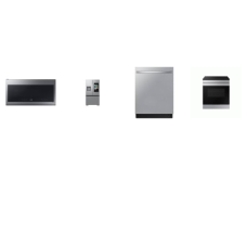 SAMSUNG 4 STAINLESS : Slide-In Induction Range Self-Cleaning Oven, 2.1CF OTR MW 400 CFM, 46dBA StormWash Dishwasher, 30CF 3-Door French Door Refrigerator with Family Hub EXT WD