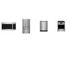 Frigidaire Gallery 4 STAINLESS : 42 dBA Dishwasher, 30" SLIDE IN Gas Range Total Convection Oven Air Fry, 22 Cu. Ft. Counter-Depth 4-Door French Door Refrigerator Internal Water Dispenser Ice Maker, 1.9CF OTR MW