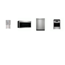 Frigidaire Gallery 4 Stainless : Slide In Gas Range Convection Oven Air Fry, 1.9 CF OTR MW 400 CFM, Stainless Tub Dishwasher 47 dBA, Counter-Depth 4-Door Refrigerator EXT WD
