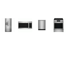 Frigidaire Gallery 4 Stainless Steel Appliance PKG : 36" Counter Depth Side by Side Refrigerator WD, 42dBA Dishwasher, 30" Slide In Electric Range Total Convection Air Fry, 1.9cf OTR MW 400CFM