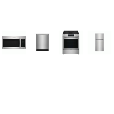 Frigidaire Gallery 4 Stainless Steel Appliance PKG : Slide In Electric Range Total Convection Oven Air Fry, 1.9CF OTR MW , 42 dBA Dishwasher, 20 Cu. Ft. Top Freezer Refrigerator