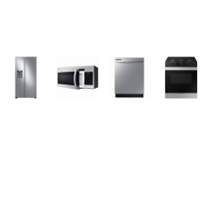 SAMSUNG 4 STAINLESS : Slide-In Gas Range Self Clean Oven, OTR MW,  Dishwasher 53DBA, 27. 4 cu. ft. Side-by-Side Refrigerator EXT WD