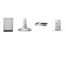 Thor Kitchen 4 Stainless : 48"  Rangetop Griddle, 48" Wall Mount Pyramid Range Hood, 45 dBA Dishwasher, 28.9 cu. ft. French Door Refrigerator External Water & Ice Dispenser with Dual Ice Makers 