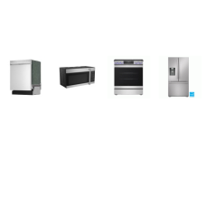 Sharp 4 Stainless : Gas Convection Slide-In Range Oven Air Fry, OTR MW, 49 dB Dishwasher, 28.9CF French 3-Door Refrigerator EXT Water Dispenser