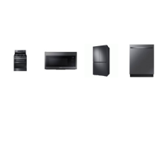 Samsung 4 Black STAINLESS : GAS RANGE Flex Duo Dual Dual Door Convection Oven, Dishwasher 44 dBA,  OTR Convection Microwave 300CFM, Counter Depth 4-Door Flex refrigerator AutoFill Water Pitcher Dual Ice Maker