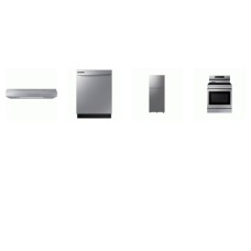 SAMSUNG 4 STAINLESS : Electric Range Convection Oven Air Fry Griddle, 30" Hood 200 CFM,  53 dBA Dishwasher, 18 cu. ft. Top Freezer Refrigerator 