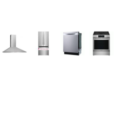 FRIGIDAIRE 4 STAINLESS : SLIDE IN ELECTRIC RANGE Convection OVEN Air Fry, 30" Canopy Hood 400 CFM, DW 49 dBA, 30"W French Door Refrigerator Internal Water Dispenser ICE MAKER