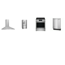 FRIGIDAIRE 4 STAINLESS : SLIDE IN ELECTRIC RANGE Convection OVEN Air Fry, 30" Canopy Hood 400 CFM, DW 51dBA, 27CF French Door Refrigerator EXT WD