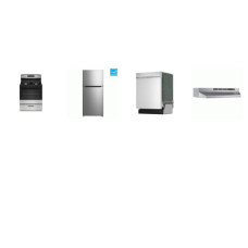 4 STAINLESS STEEL APPLIANCE PKG : GAS RANGE OVEN, 28"W 14.2 cu. ft. Top Freezer Refrigerator, 30" Under-Cabinet Range Hood, 49 dB Dishwasher Stainless INTERIOR