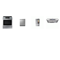 4 STAINLESS APPLIANCE PKG : SAMSUNG SLIDE IN ELECTRIC RANGE CONVECTION OVEN AIR FRY, VERONA 560 CFM HOOD, LG 48 dBA DISHWASHER, InstaView Counter-Depth French Door Refrigerator