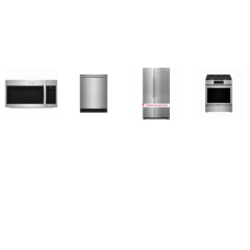 Frigidaire Gallery 4 STAINLESS : 42 dBA Dishwasher, 30" SLIDE IN Gas Range Total Convection Oven Air Fry, 1.9CF OTR MW, 36" Side by Side Refrigerator Door-Edge Water Dispenser Ice Maker