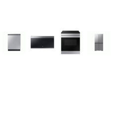SAMSUNG 4 STAINLESS : Slide-In Induction Range Convection Oven , 2.1cf OTR Microwave 400 CFM, 42 dBA Dishwasher, Counter Depth 4-Door French Door Refrigerator 
