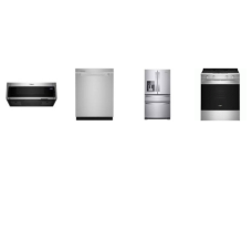 Whirlpool 4 Fingerprint Resistant Stainless Steel Appliance PKG : Slide In Electric Range Air Cooking Oven, Low Profile Microwave 400 CFM, 47 dBA Dishwasher, French 4-Door Bottom Mount Refrigerator EXT WD