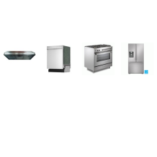 4 STAINLESS STEEL APPLIANCE PACKAGE : VERONA 36" Gas Range Convection Oven, 36 Inch Under Cabinet Range Hood 600CFM, And Sharp 49dBA Dishwasher Stainless Steel Interior, 28.9CF French 3-Door Refrigerator Water Dispenser