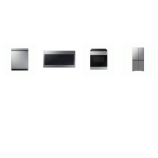 SAMSUNG 4 STAINLESS : Slide-In Induction Range Oven, 2.1CF OTR MW 400 CFM, 46dBA AutoRelease StormWash Dishwasher, Counter Depth French 4-Door Refrigerator Beverage Center