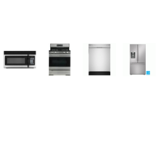 4 STAINLESS STEEL APPLIANCE PACKAGE : Sharp French Door Refrigerator EXT WD, 52dB Dishwasher, Amana Gas Range Oven, OTR MW