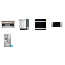 SHARP 5 STAINLESS : Induction Cooktop, European Convection Wall Oven, OTR Carousel Microwave Oven, 49 dB Dishwasher, 28.9CF French 3-Door Refrigerator Water Dispenser