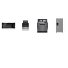 4 STAINLESS : Beko Counter-Depth Side-by-Side Refrigerator EXT WD, 48dBA Dishwasher, AND Amana Gas Range Oven, OTR MW