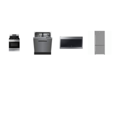 4 STAINLESS : Beko 30" Bottom COUNTER DEPTH Freezer Refrigerator ICE MAKER, 48dBA Dishwasher, AND SAMSUNG GAS RANGE CONVECTION OVEN, 2.1CF OTR MW 400CFM