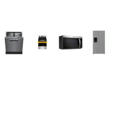 4 STAINLESS : Beko Counter-Depth Side-by-Side Refrigerator EXT WD, 48dBA Dishwasher, AND Whirlpool OTR MW, Smooth Top Electric Range Oven