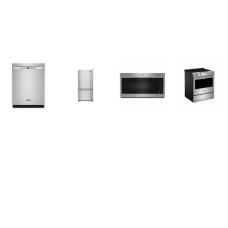 Maytag 4 Fingerprint Resistant STAINLESS : Slide-In Electric Range Grill Mode No Preheat Air Fry, OTR MW , 50 dB DW, 33"W Bottom Mount Refrigerator W/Ice Maker