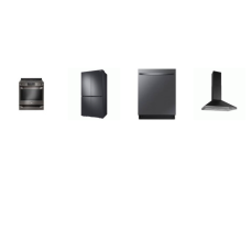 4 BLACK STAINLESS: Counter Depth 4-Door Flex refrigerator AutoFill Water Pitcher Dual Ice Maker, 44 dBA StormWash+ Dishwasher, Chimney Range Hood, Slide-In-range ProBake Convection Oven