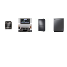 4 BLACK STAINLESS: Counter Depth 4-Door Flex refrigerator AutoFill Water Pitcher Dual Ice Maker, 44 dBA StormWash+ Dishwasher, Kitchen Hub HOOD, Slide-In-range ProBake Convection Oven