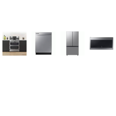 Samsung 4 STAINLESS : Gas Range Convection+ Air Fry Flex Duo Oven, 2.1CF OTR MW 400CFM, Dishwasher 53 dBA, FRENCH 4-Door Flex Counter Depth Refrigerator AutoFill Water Pitcher