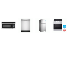 4 STAINLESS STEEL APPLIANCE PKG : SLIDE IN SMOOTHTOP ELECTRIC RANGE OVEN, OTR MW, 52dB Dishwasher, 30" 18.1 cu. ft. Top Freezer Refrigerator