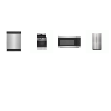 Frigidaire 4 Stainless : 5 Elements Smooth Top Electric Range Oven, 1.7CF OTR MW 300 CFM, Dishwasher 55dba, 26CF 36"W Side-by-Side Refrigerator