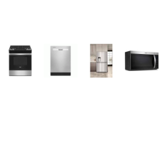 Whirlpool 4 STAINLESS : Slide In Gas Range Oven, OTR MW, 55 dBA Dishwasher, Counter Depth French 4-Door Refrigerator In-Door-Ice and Water