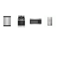 Frigidaire 4 Stainless : 5 brs Gas Range Oven, 1.7CF OTR MW 300 CFM, Dishwasher 55dba, 26CF 36"W Side-by-Side Refrigerator