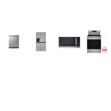 LG 4 STAINLESS : Electric Range Convection Oven, OTR MW, 3rd Rack QuadWash Dishwasher 48 dBA, Side-by-Side Counter-Depth Refrigerator EXT WD