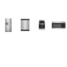 Frigidaire 4 Stainless : 5 Elements Smooth Top Electric Range Oven, 1.7CF OTR MW 300 CFM, Dishwasher 55dba, 33"W Side by Side Refrigerator EXT WD