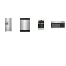 Frigidaire 4 Stainless : 5 Elements Smooth Top Electric Range Oven, 1.7CF OTR MW 300 CFM, Dishwasher 62dba, 33"W Side by Side Refrigerator EXT WD