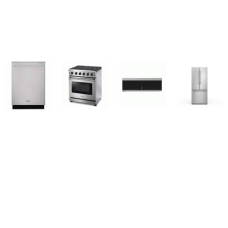 Thor Kitchen 4 Stainless : 30 Inch Gas Range Convection Oven, 30 Inch OTR Slim Microwave 400 CFM Low Profile, Dishwasher 46 dB, 30" French Door Counter Depth Refrigerator Ice Maker