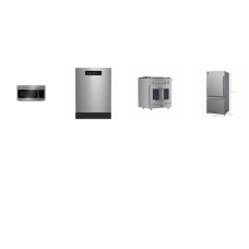 4 STAINLESS PKG : Forno 31-Inch 17.2CF Bottom Freezer Refrigerator W/Ice Maker, 30" Gas Range French Door Convection Oven, And beko 45 dBA DISHWASHER, OTR MW