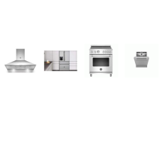 Bertazzoni 4 Stainless : Induction RANGE European Convection Oven, 30 Chimney Hood 600 CFM, 42 dB Dishwasher, French Door Counter Depth Refrigerator Ext Ice & water dispenser