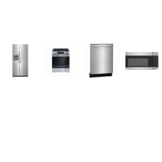 Frigidaire 4PCS STAINLESS : 30 Inch SLIDE IN Gas Range 5 Sealed Burners Oven, 1.7CF OTR MW 300CFM, Dishwasher 52dBA , 33'W Side by Side Refrigerator EXT WD
