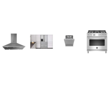 Bertazzoni 4 Stainless : 36" Gas RANGE European Convection Oven, 36 Chimney Hood 600 CFM, 39dB Dishwasher, 36" French Door Counter Depth Refrigerator Ext Ice & water dispenser