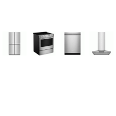 Kitchenaid 4 Stainless : 30 Inch Slide-In Electric Range Convection Oven Air Fry, Canopy Hood 4-Speed 585CFM, 47 DBA Dishwasher, Counter Depth French 4-Door Refrigerator Ice Maker