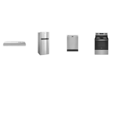 Whirlpool 4 Stainless Steel Appliance PKG : Coil Electric Range Oven, Under-the-Cabinet Hood 250CFM, Dishwasher 57 dBA, 28"W Refrigerator 18CF